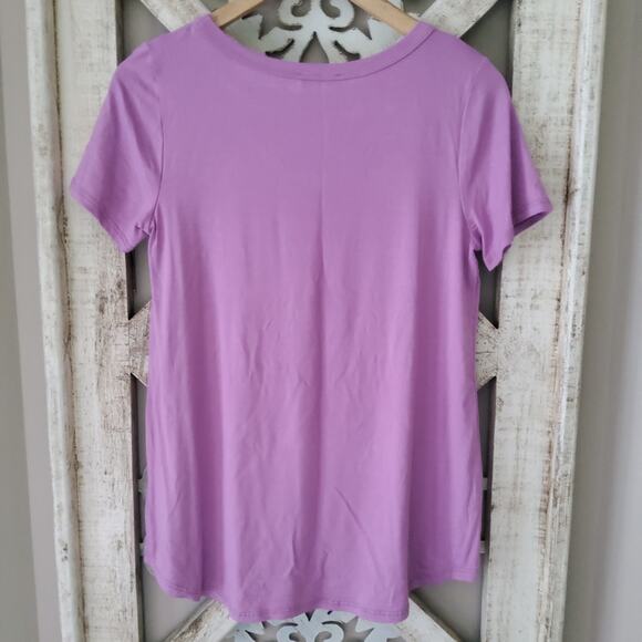 Women's Short Sleeve Relaxed Fit T-Shirt Tee Top with Criss Cross V-Neck Purple - Picture 7 of 12